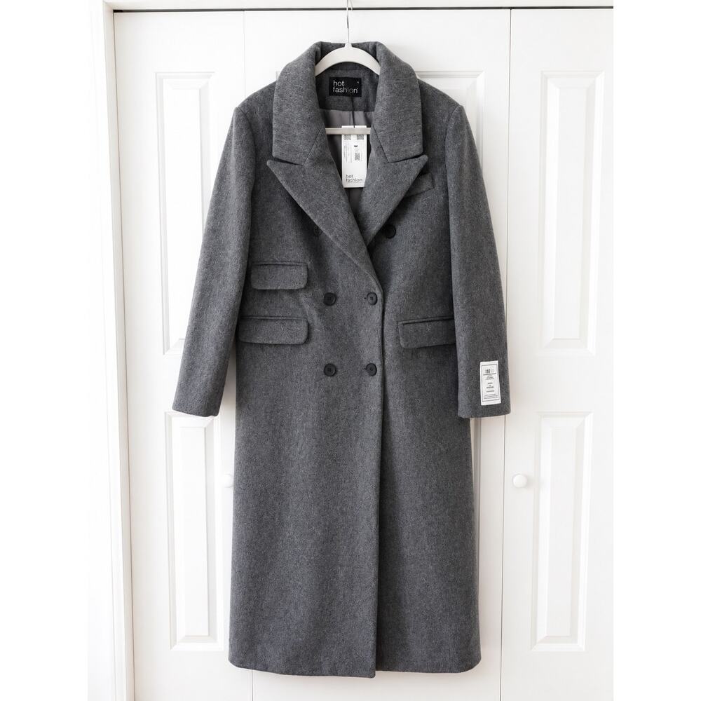 NWT Hot Fashion Gray Long Wool Blend Coat Double Breasted Maxi Coat M - Picture 2 of 11